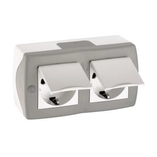 104-020001-184-Двоен контакт зазмен с капак, външен монтаж, Mono Electric Octans Сив