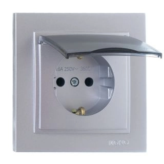 102-212121-118-Електрически контакт за вграждане с капак, 16A, 250VAC, Mono Electric Despina Metallic, Сребрист