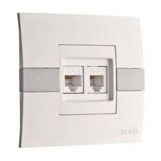 101-010204-126-Розетка интернет двойна (2 x RJ45 CAT 6), Mono Electric Eco,  Бял-Сив