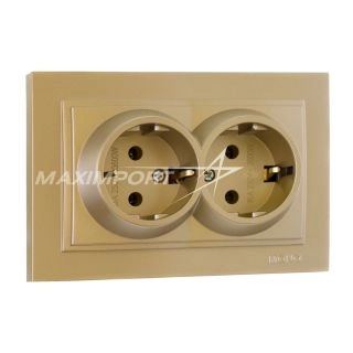 102-222210-120-Електрически контакт двоен за вгражане, 16A, 250VAC, (порцеланова основа), Mono Electric Despina Metallic, Титан - Златист