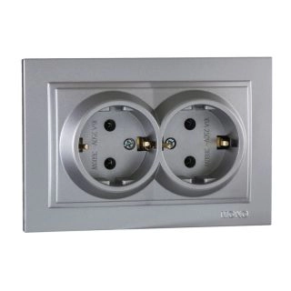 102-242404-120-Електрически контакт двоен за вгражане, 16A, 250VAC, Mono Electric Despina Metallic, Антрацит
