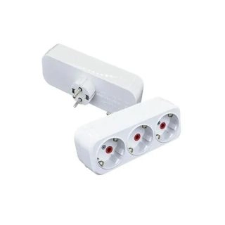 8006250-Адаптер с щепсел три гнезда, прав, бял