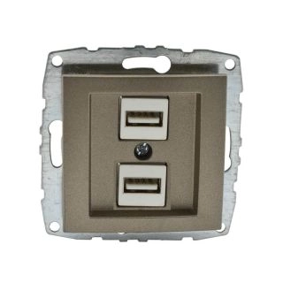 500-002305-178-Двойно USB зарядно (Механизъм с панел, без рамка), Mono Electric Despina Metallic, Бронз