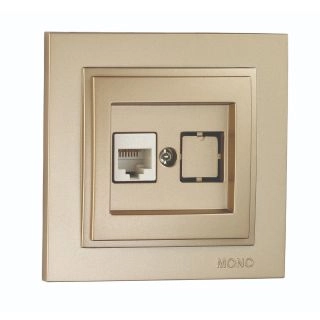 102-222205-124-Розетка телефон (RJ 623K CAT3), Mono Electric Despina Metallic, Титан - Златист