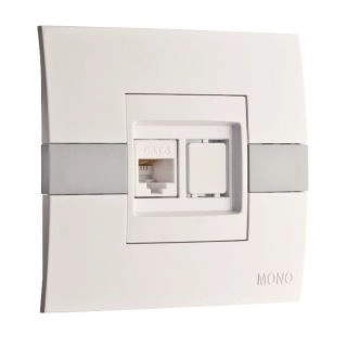 101-010204-125-Розетка интернет (RJ45 CAT 6), Mono Electric Eco,  Бял-Сив